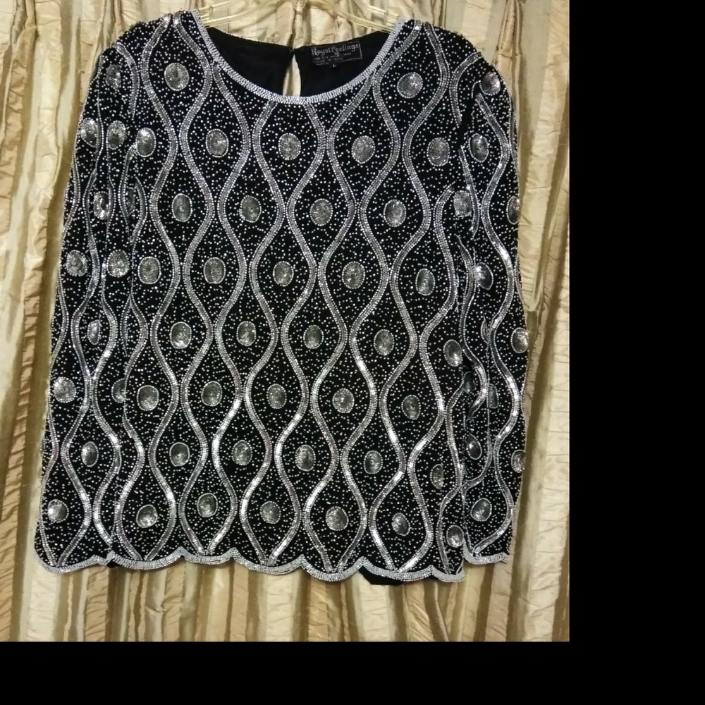Large Vintage Royal Feelings Silk Beaded Formal Blouse